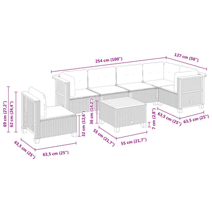 7-tlg. Garten-Sofagarnitur mit Kissen Grau Poly Rattan