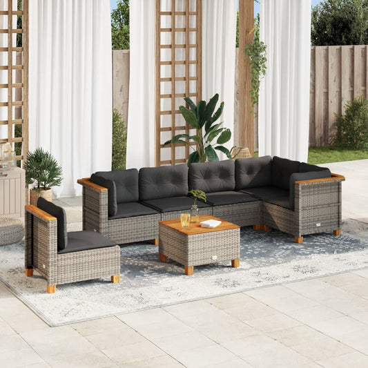 7-tlg. Garten-Sofagarnitur mit Kissen Grau Poly Rattan