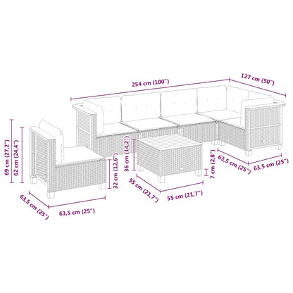 7-tlg. Garten-Sofagarnitur mit Kissen Beige Poly Rattan