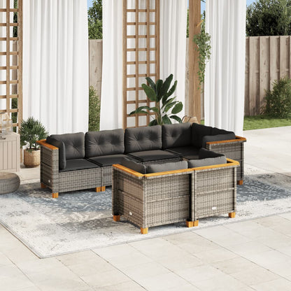 7-tlg. Garten-Sofagarnitur mit Kissen Grau Poly Rattan