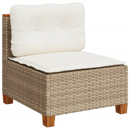 7-tlg. Garten-Sofagarnitur mit Kissen Beige Poly Rattan