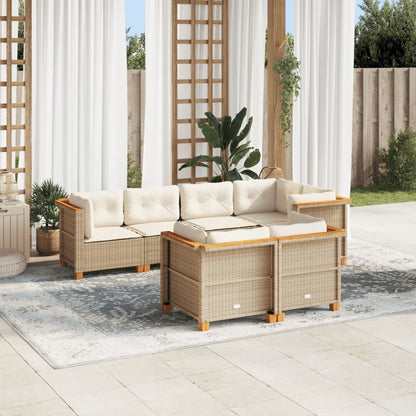 7-tlg. Garten-Sofagarnitur mit Kissen Beige Poly Rattan