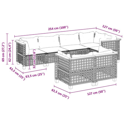 7-tlg. Garten-Sofagarnitur mit Kissen Schwarz Poly Rattan