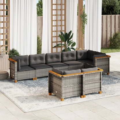 8-tlg. Garten-Sofagarnitur mit Kissen Grau Poly Rattan