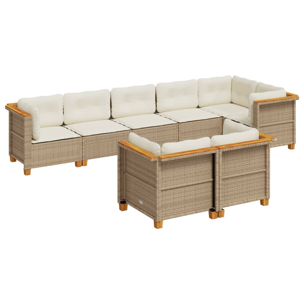 8-tlg. Garten-Sofagarnitur mit Kissen Beige Poly Rattan