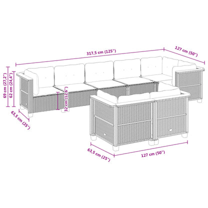 8-tlg. Garten-Sofagarnitur mit Kissen Beige Poly Rattan
