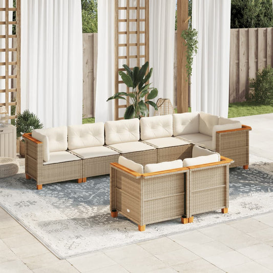 8-tlg. Garten-Sofagarnitur mit Kissen Beige Poly Rattan