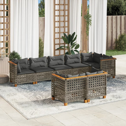 8-tlg. Garten-Sofagarnitur mit Kissen Grau Poly Rattan