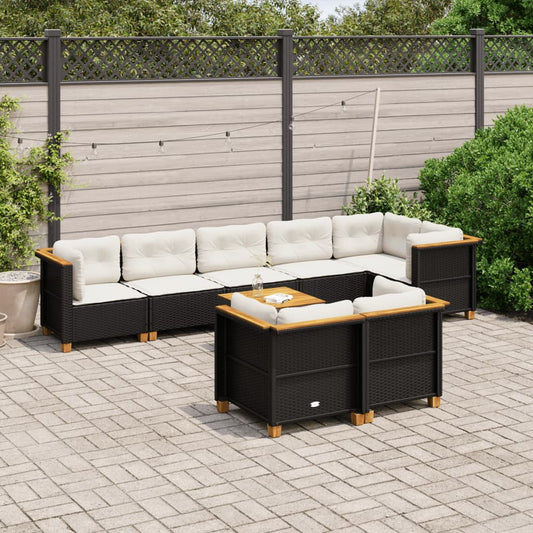 9-tlg. Garten-Sofagarnitur mit Kissen Schwarz Poly Rattan