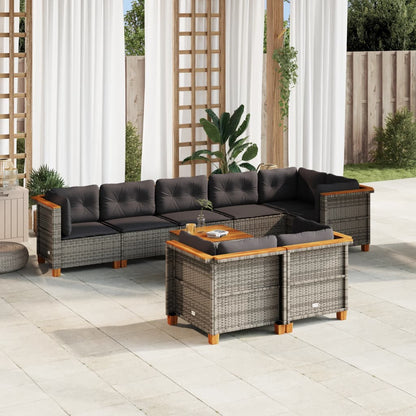 9-tlg. Garten-Sofagarnitur mit Kissen Grau Poly Rattan