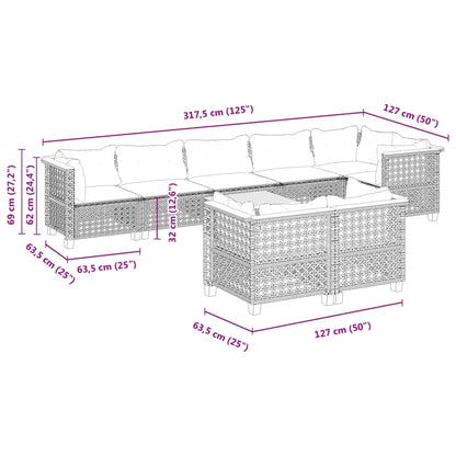 9-tlg. Garten-Sofagarnitur mit Kissen Schwarz Poly Rattan