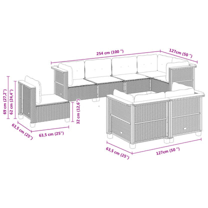 8-tlg. Garten-Sofagarnitur mit Kissen Grau Poly Rattan