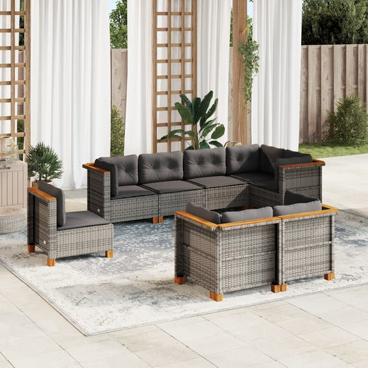 8-tlg. Garten-Sofagarnitur mit Kissen Grau Poly Rattan