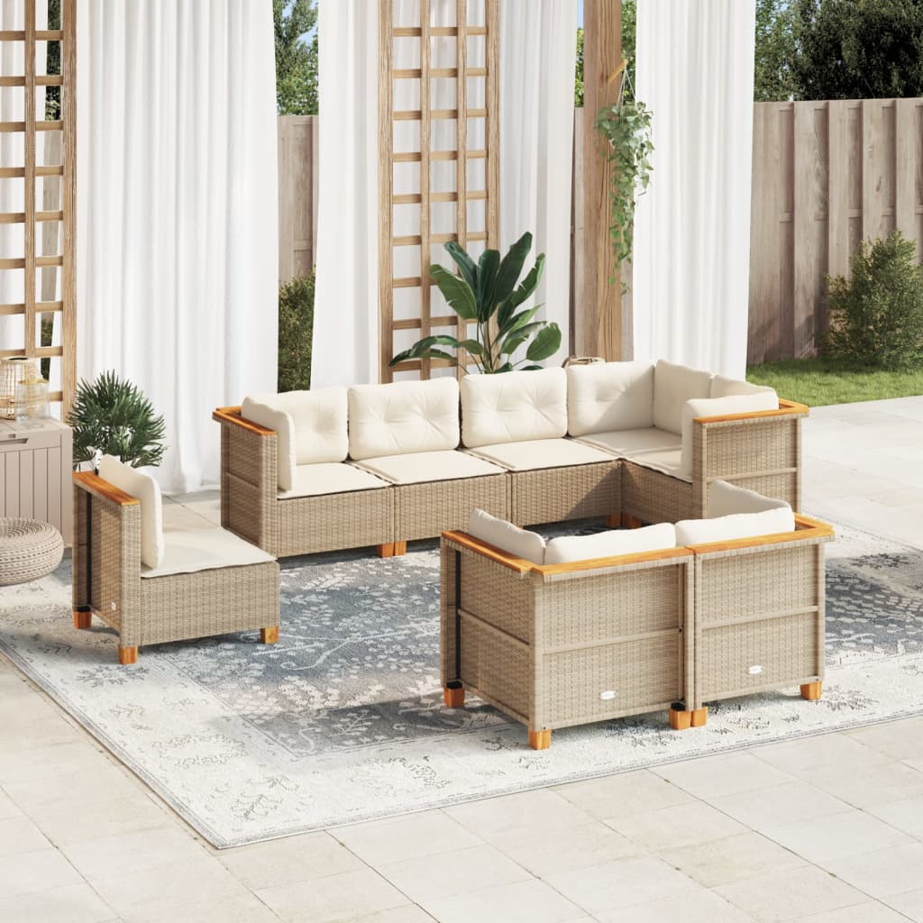 8-tlg. Garten-Sofagarnitur mit Kissen Beige Poly Rattan