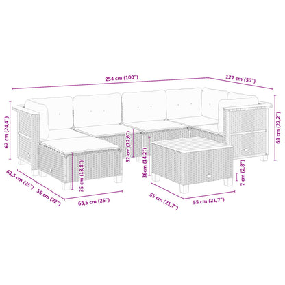 7-tlg. Garten-Sofagarnitur mit Kissen Grau Poly Rattan