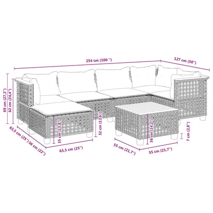 7-tlg. Garten-Sofagarnitur mit Kissen Grau Poly Rattan