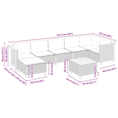 8-tlg. Garten-Sofagarnitur mit Kissen Schwarz Poly Rattan