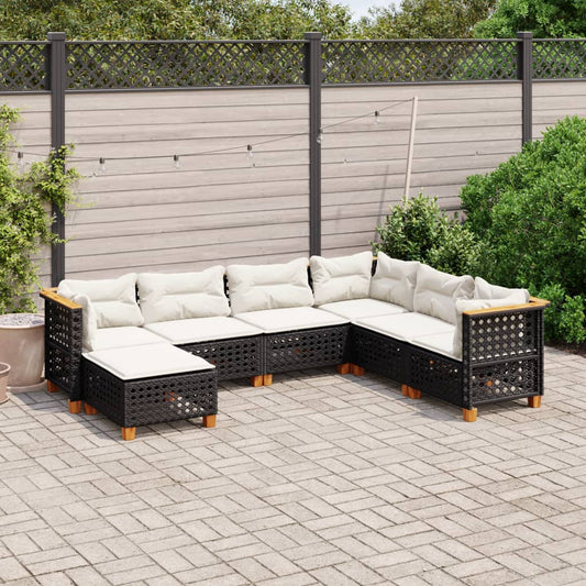 7-tlg. Garten-Sofagarnitur mit Kissen Schwarz Poly Rattan