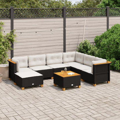 8-tlg. Garten-Sofagarnitur mit Kissen Schwarz Poly Rattan