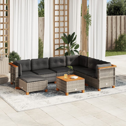 8-tlg. Garten-Sofagarnitur mit Kissen Grau Poly Rattan