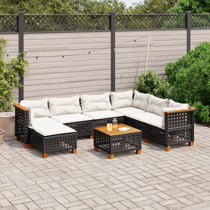 8-tlg. Garten-Sofagarnitur mit Kissen Schwarz Poly Rattan