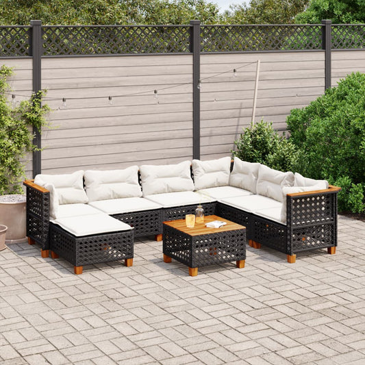 8-tlg. Garten-Sofagarnitur mit Kissen Schwarz Poly Rattan