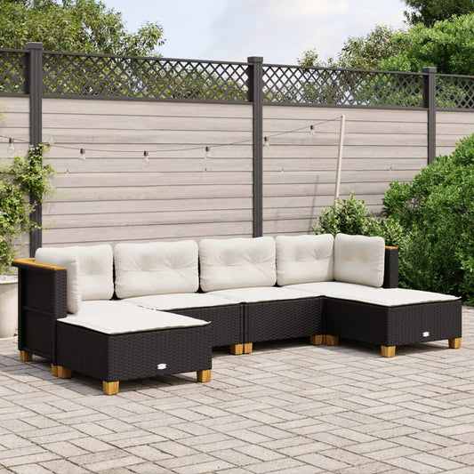 6-tlg. Garten-Sofagarnitur mit Kissen Schwarz Poly Rattan