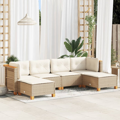 6-tlg. Garten-Sofagarnitur mit Kissen Beige Poly Rattan