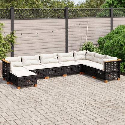 8-tlg. Garten-Sofagarnitur mit Kissen Schwarz Poly Rattan