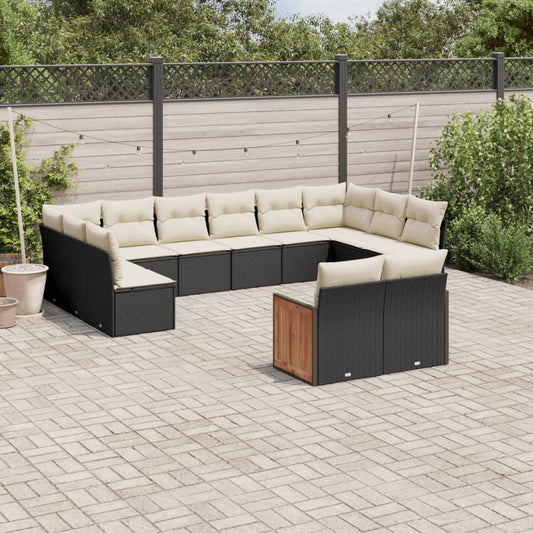 12-tlg. Garten-Sofagarnitur mit Kissen Schwarz Poly Rattan