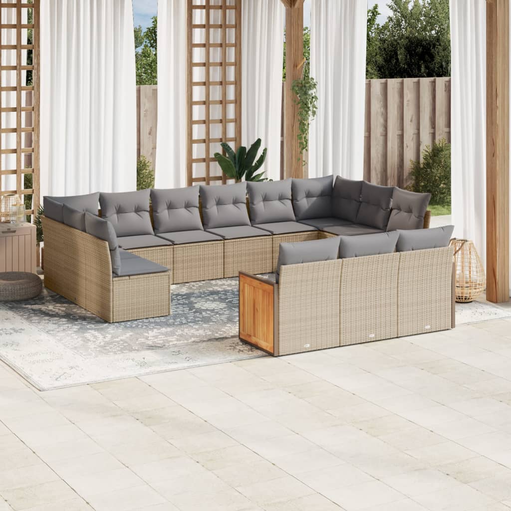 13-tlg. Garten-Sofagarnitur mit Kissen Beige Poly Rattan