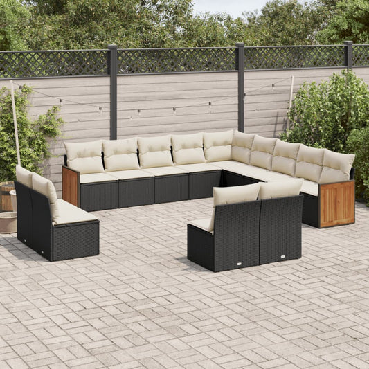 13-tlg. Garten-Sofagarnitur mit Kissen Schwarz Poly Rattan