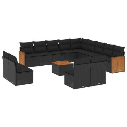 14-tlg. Garten-Sofagarnitur mit Kissen Schwarz Poly Rattan