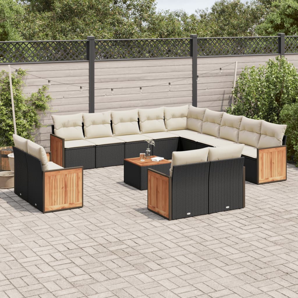 14-tlg. Garten-Sofagarnitur mit Kissen Schwarz Poly Rattan