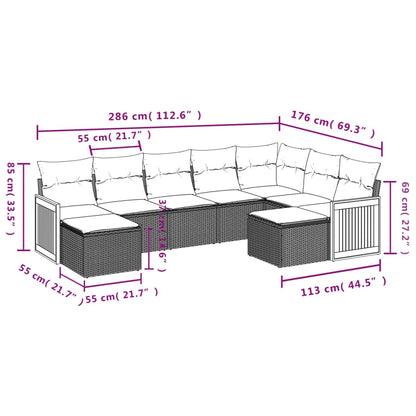 9-tlg. Garten-Sofagarnitur mit Kissen Schwarz Poly Rattan