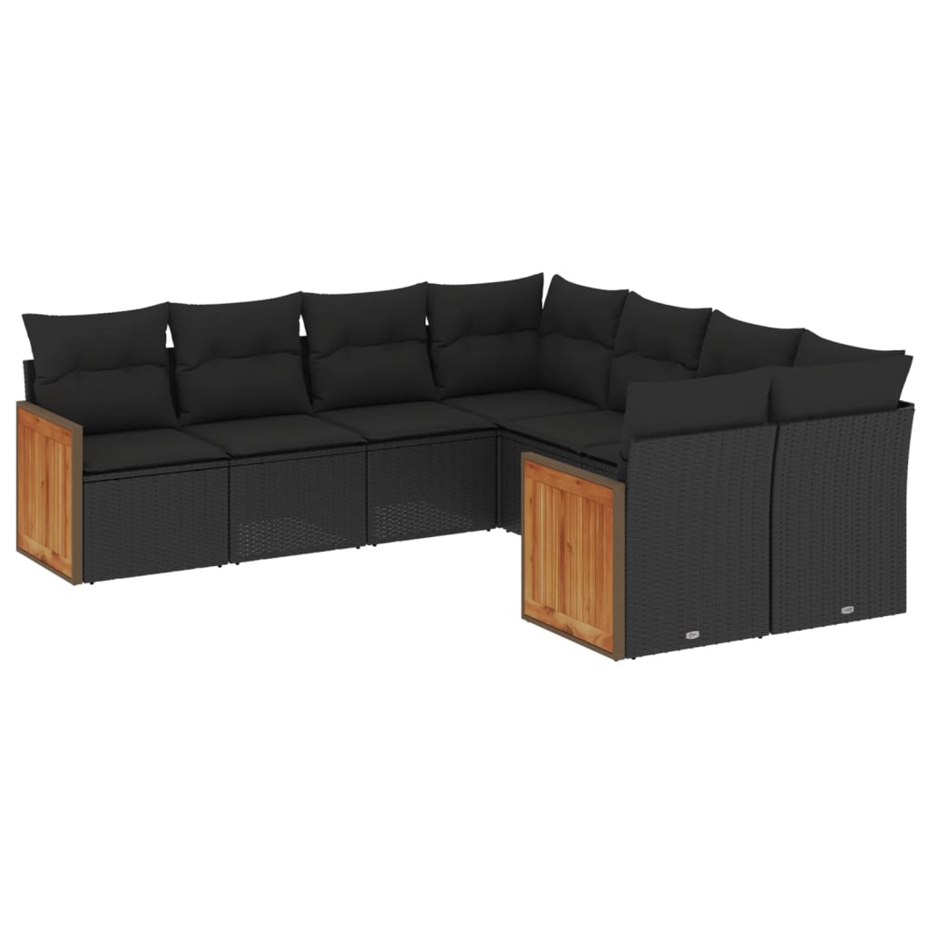 8-tlg. Garten-Sofagarnitur mit Kissen Schwarz Poly Rattan