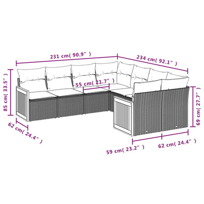 8-tlg. Garten-Sofagarnitur mit Kissen Beige Poly Rattan