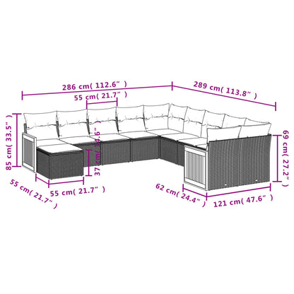 11-tlg. Garten-Sofagarnitur mit Kissen Schwarz Poly Rattan