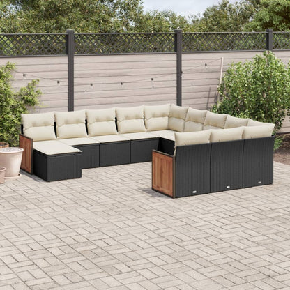 12-tlg. Garten-Sofagarnitur mit Kissen Schwarz Poly Rattan