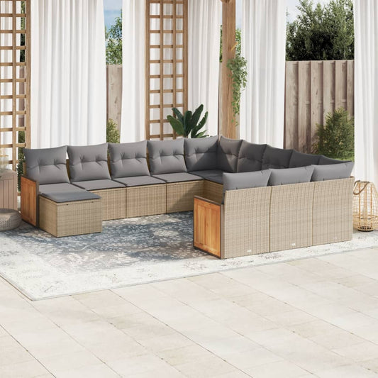 12-tlg. Garten-Sofagarnitur mit Kissen Beige Poly Rattan