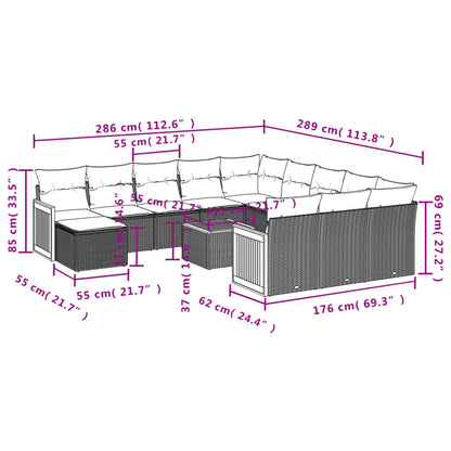 13-tlg. Garten-Sofagarnitur mit Kissen Schwarz Poly Rattan