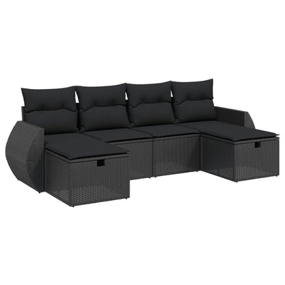 6-tlg. Garten-Sofagarnitur mit Kissen Schwarz Poly Rattan