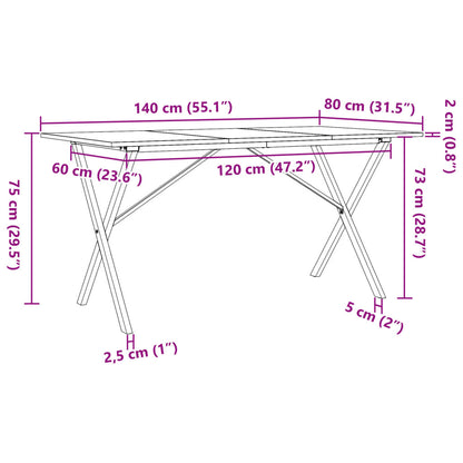 Esstisch X-Gestell 140x80x75 cm Massivholz Kiefer und Gusseisen