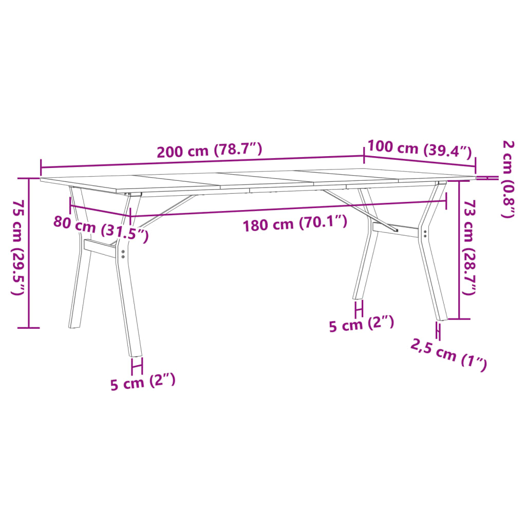 Esstisch Y-Gestell 200x100x75cm Massivholz Kiefer und Gusseisen