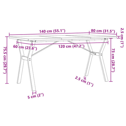 Esstisch Y-Gestell 140x80x75,5 cm Massivholz Kiefer & Gusseisen