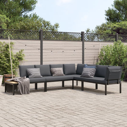 4-tlg. Garten-Sofagarnitur mit Kissen Schwarz Aluminium