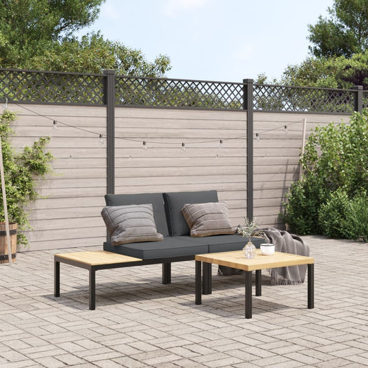 3-tlg. Garten-Sofagarnitur mit Kissen Schwarz Aluminium