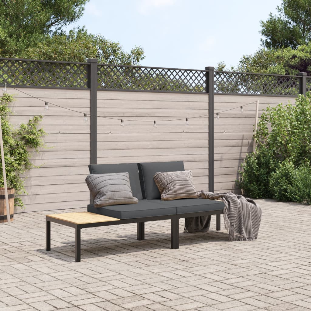 2-tlg. Garten-Sofagarnitur mit Kissen Schwarz Aluminium