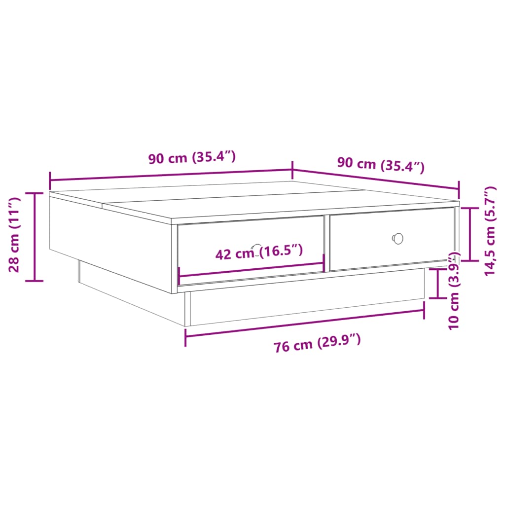 Couchtisch Räuchereiche 90x90x28 cm Holzwerkstoff