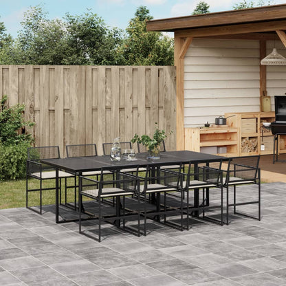 9-tlg. Garten-Essgruppe mit Kissen Schwarz Poly Rattan